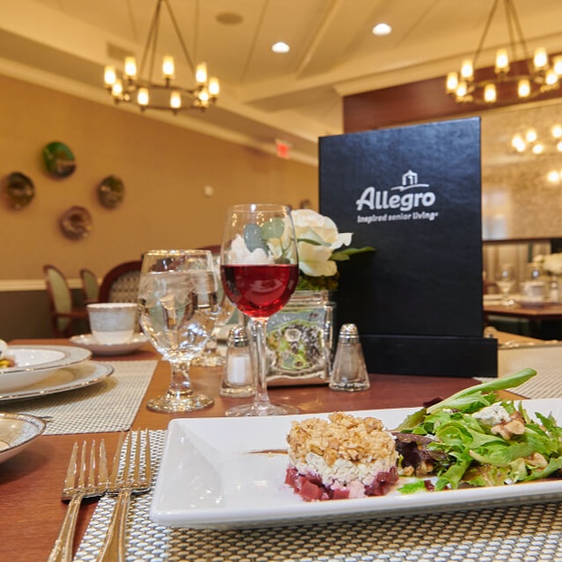 Meal set at Allegro dining table.