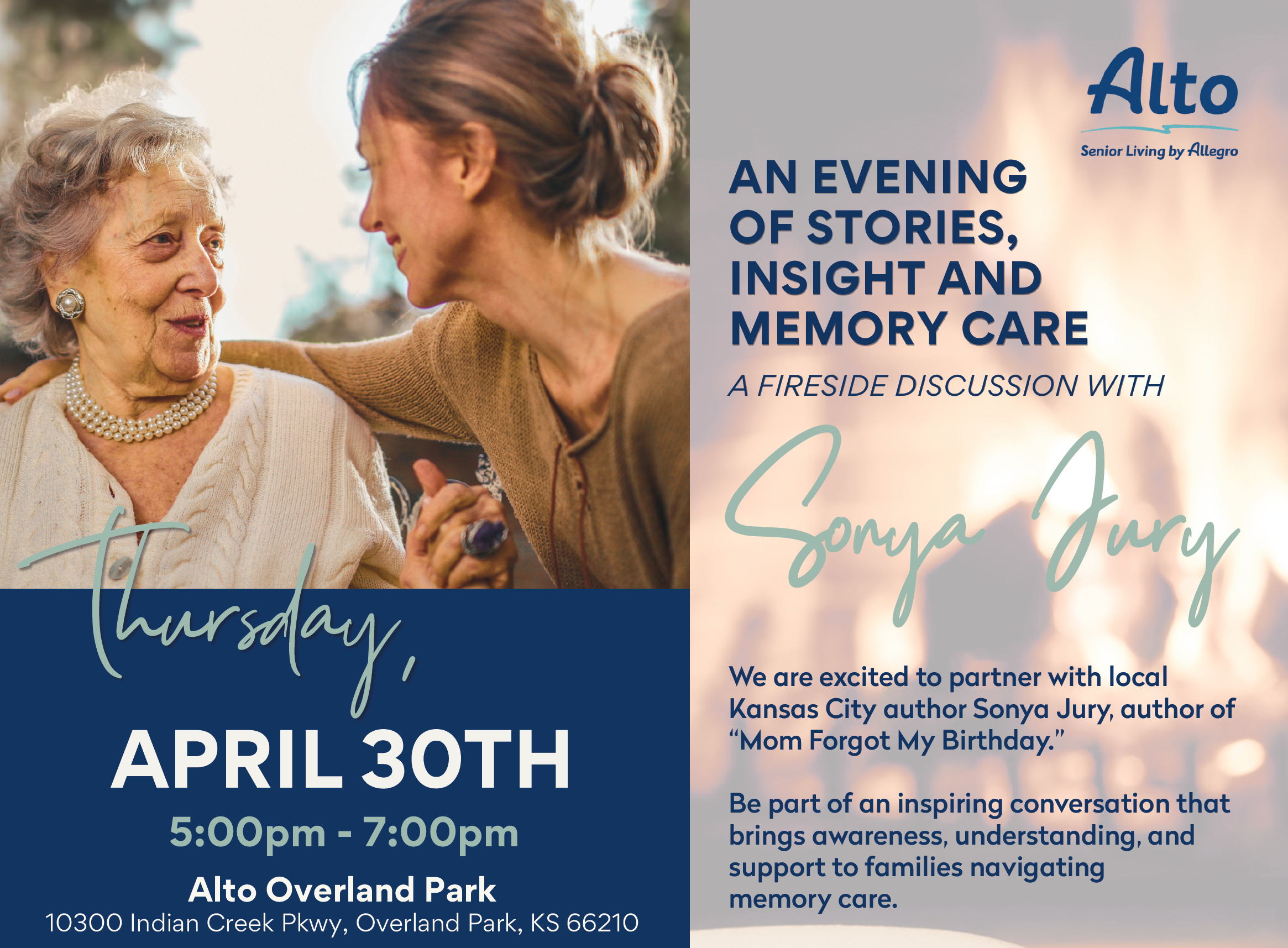 An Evening of Stories, Insight and Memory Care: A Fireside Discussion with Sonya Jury